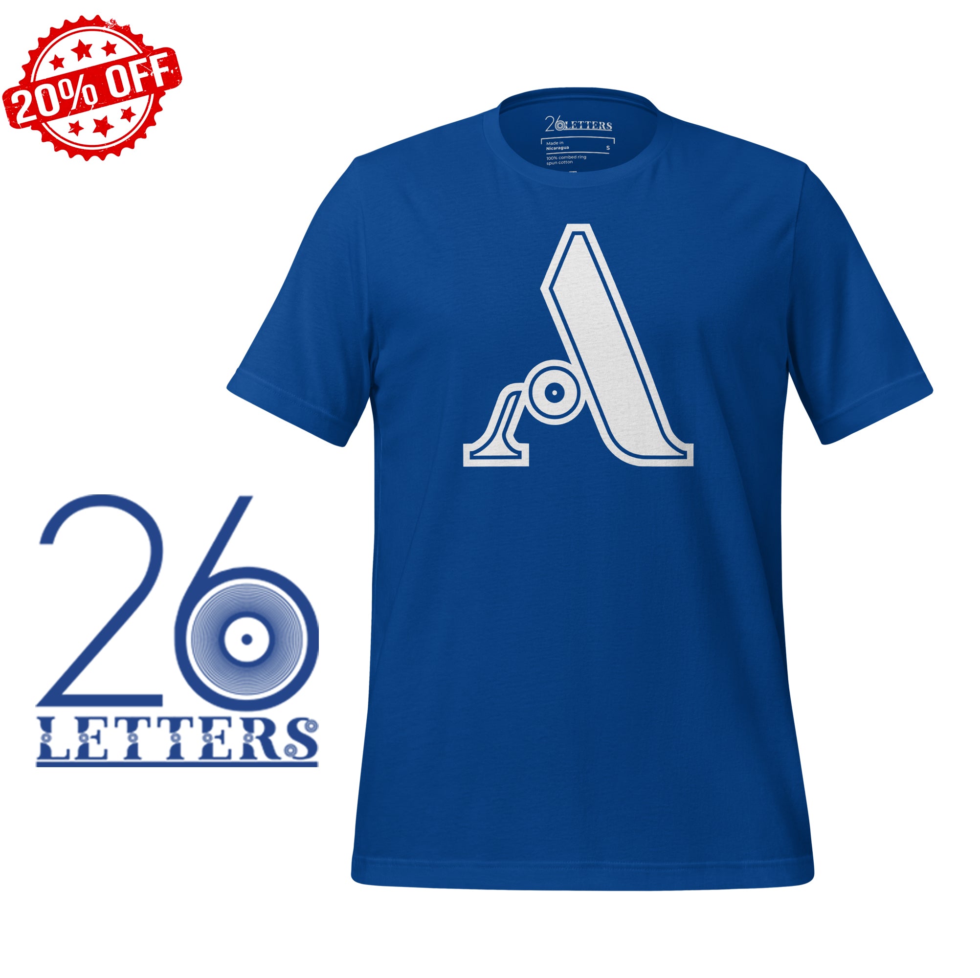 WHITE ON ROYAL / T-SHIRT / A-Z from $23.99 USD – 26 LETTERS