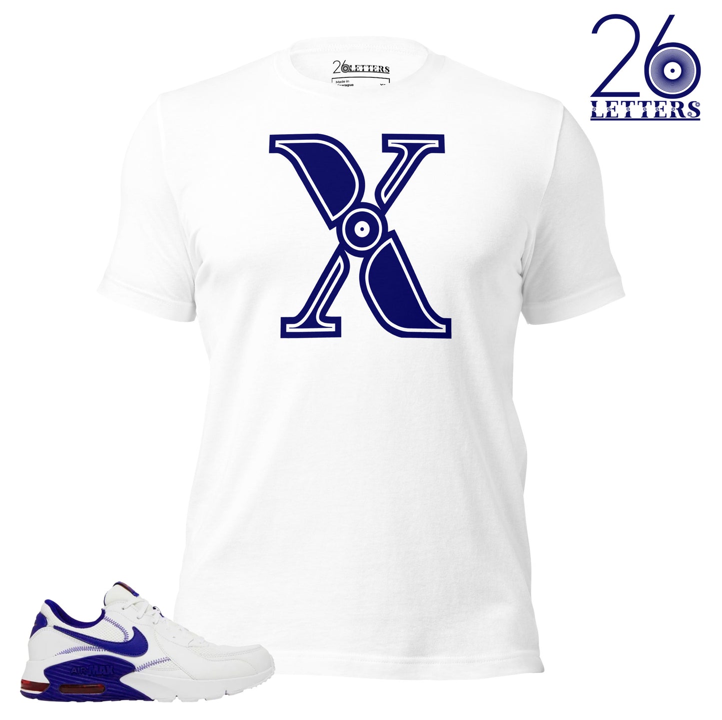 Blue and White Letter X T-Shirt