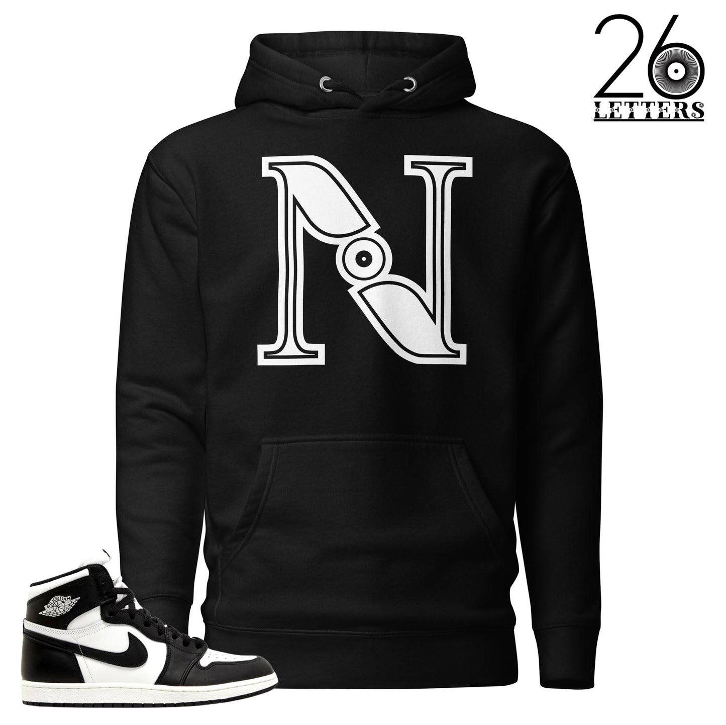 Black and White Letter N Hoodie