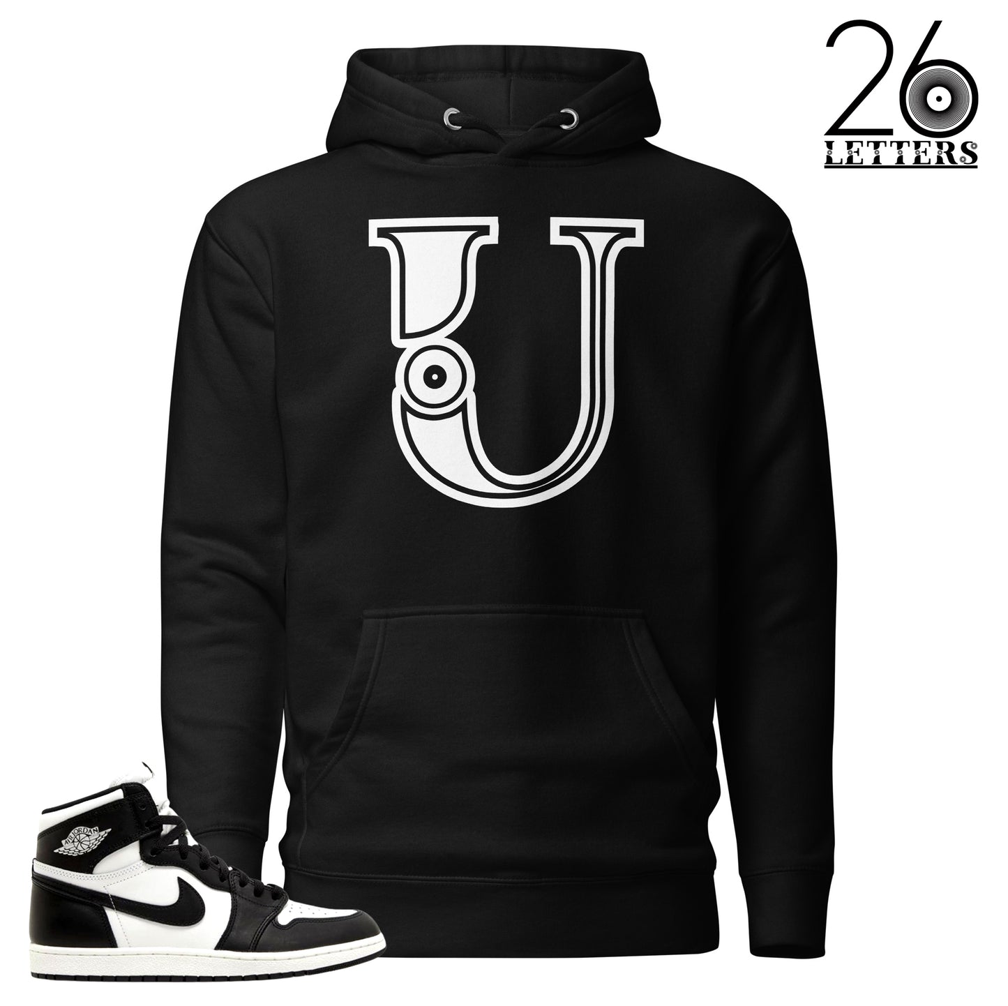 Black and White Letter U Hoodie