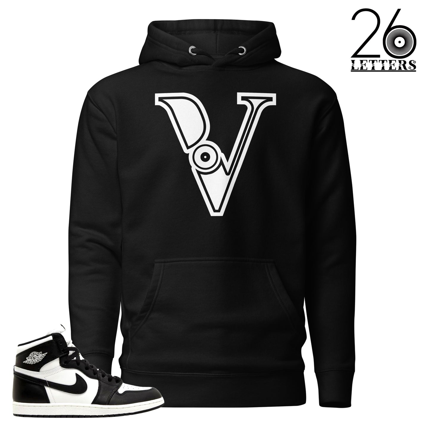 Black and White Letter V Hoodie