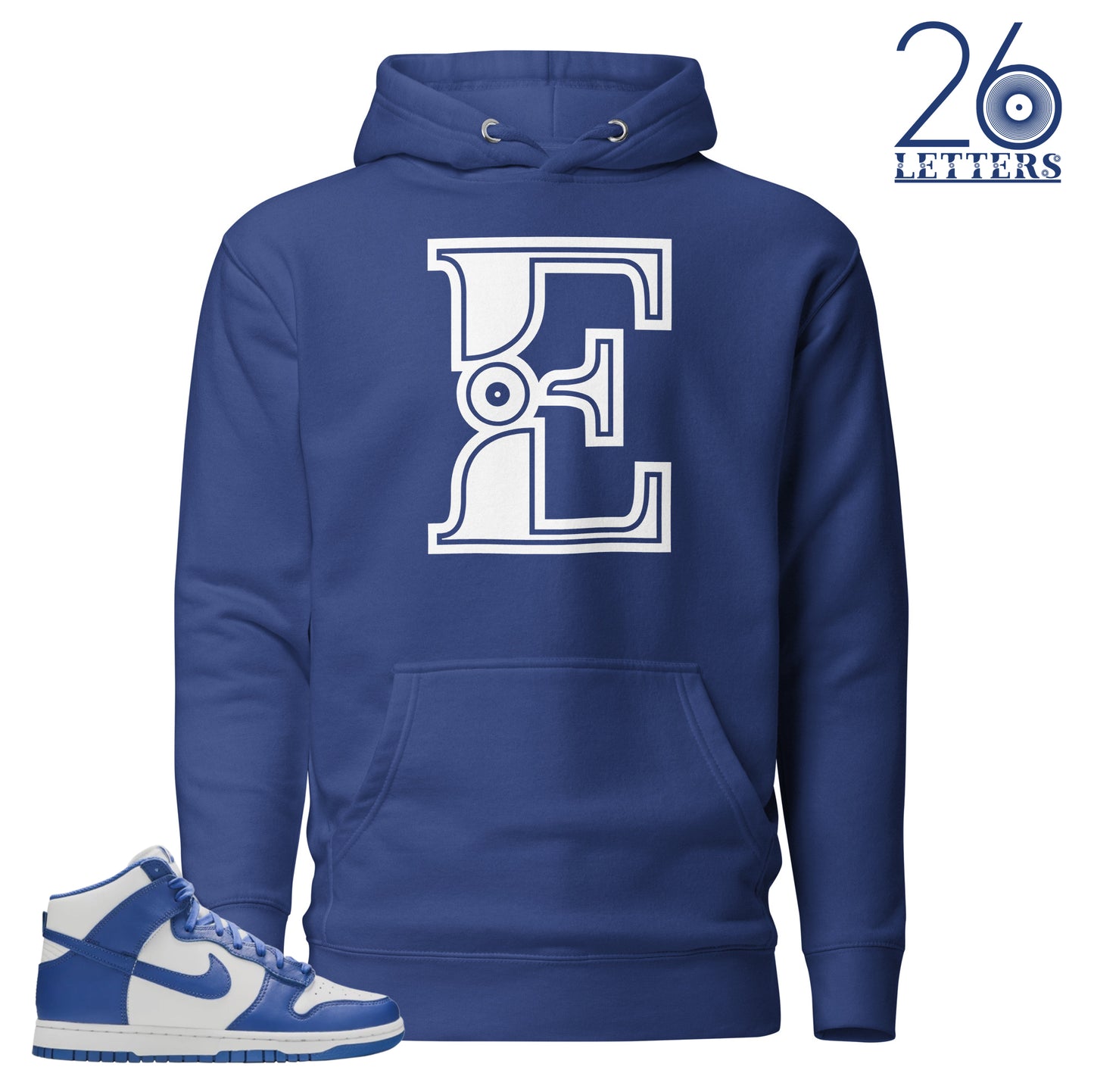 Royal Blue and White Letter E Hoodie