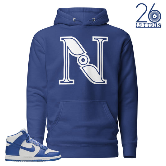 Royal Blue and White Letter N Hoodie