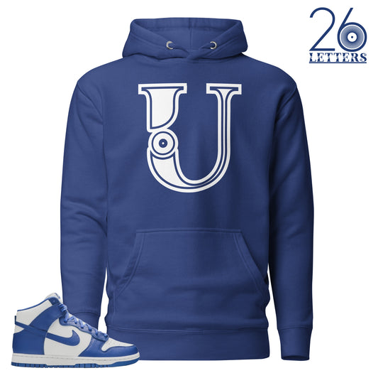 Royal Blue and White Letter U Hoodie