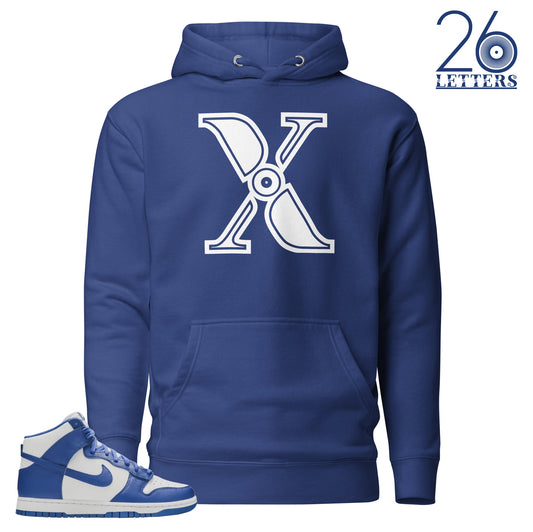 Royal Blue and White Letter X Hoodie