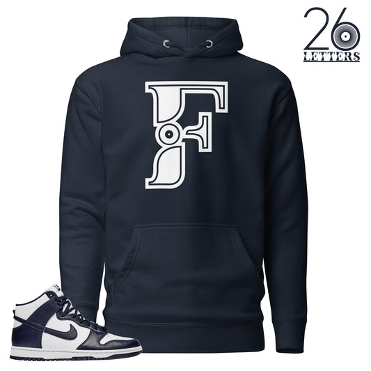 Navy and White Letter F Hoodie