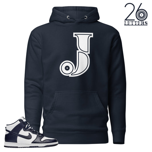 Navy and White Letter J Hoodie