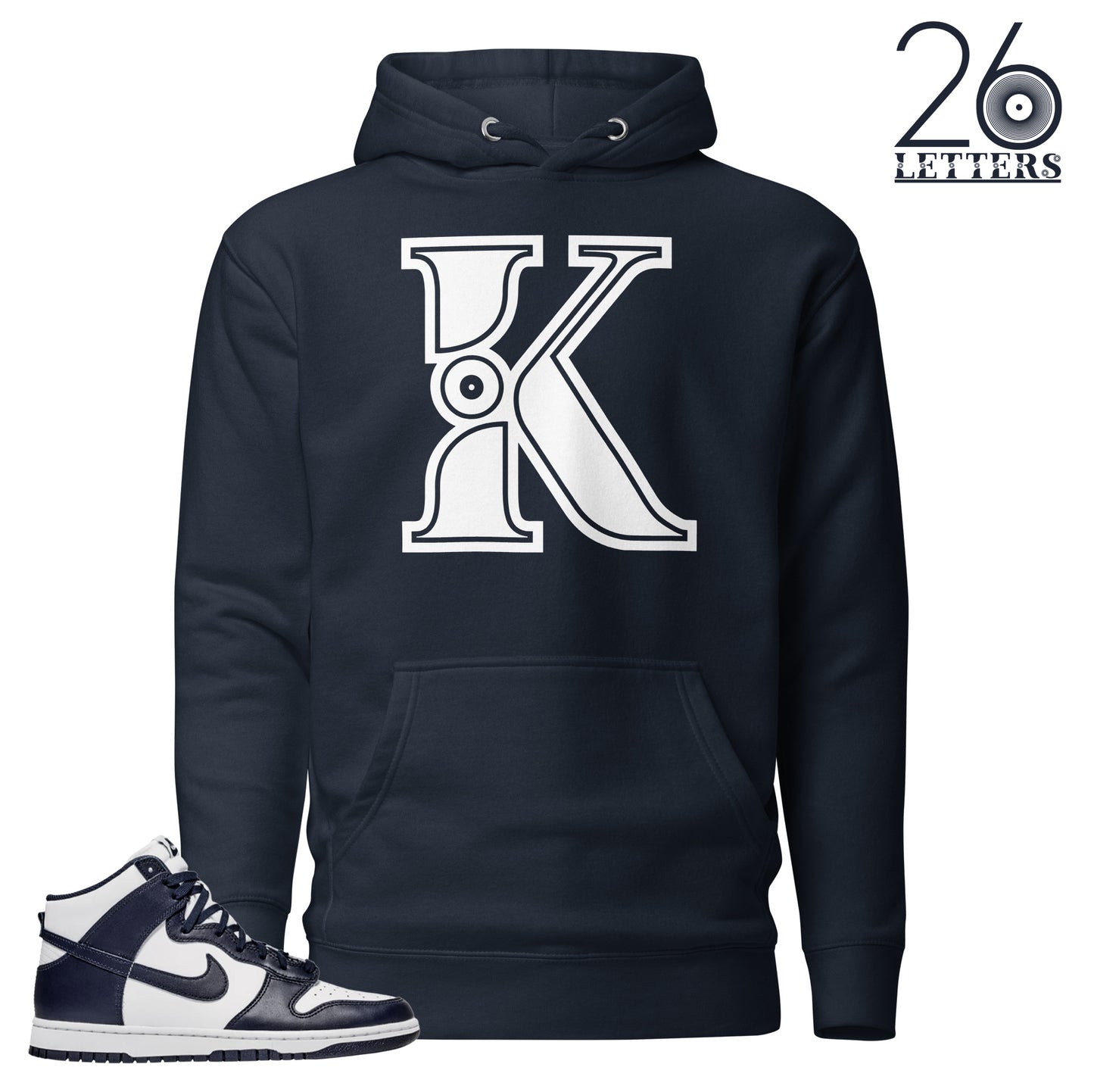 Navy and White Letter K Hoodie