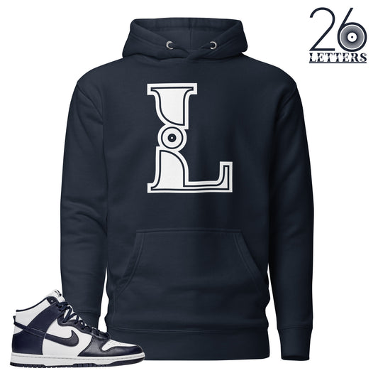 Navy and White Letter L Hoodie