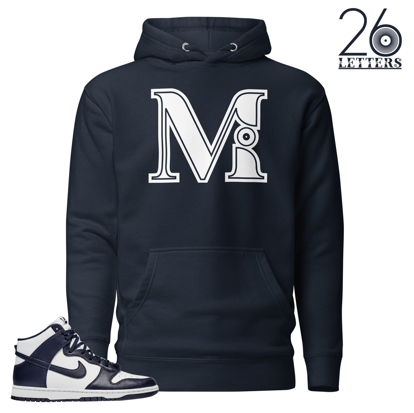 Navy and White Letter M Hoodie