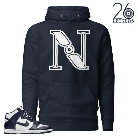 Navy and White Letter N Hoodie