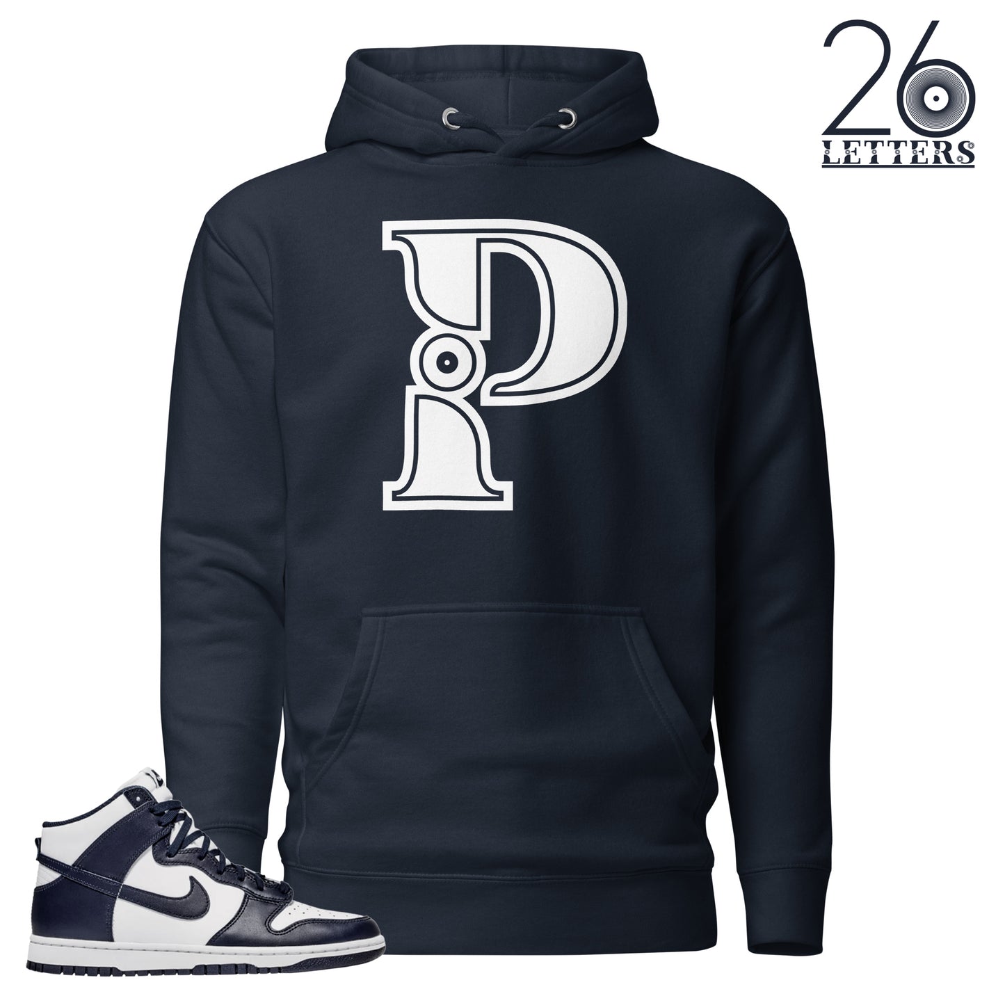 Navy and White Letter P Hoodie