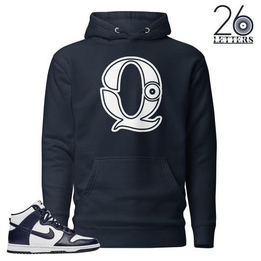 Navy and White Letter Q Hoodie