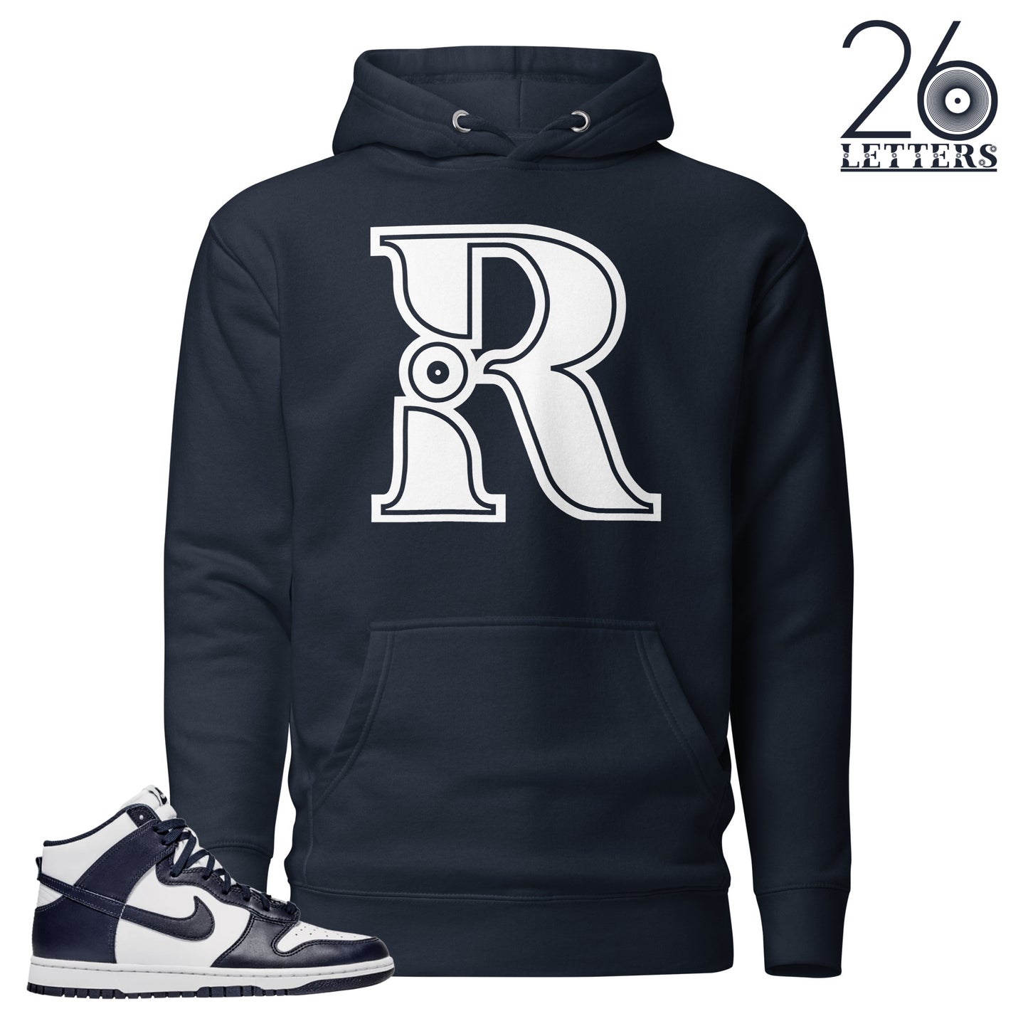 Navy and White Letter R Hoodie