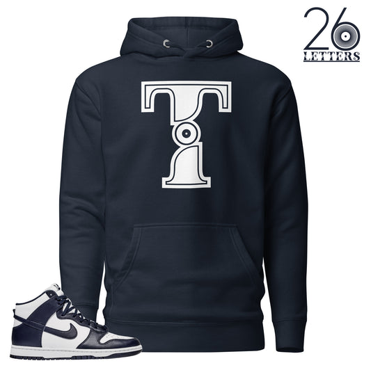 Navy and White Letter T Hoodie