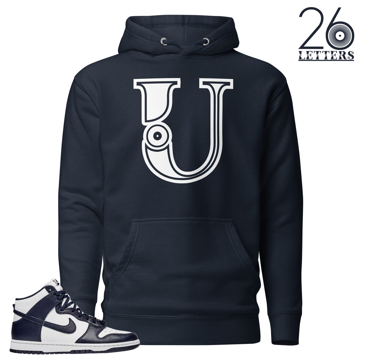 Navy and White Letter U Hoodie