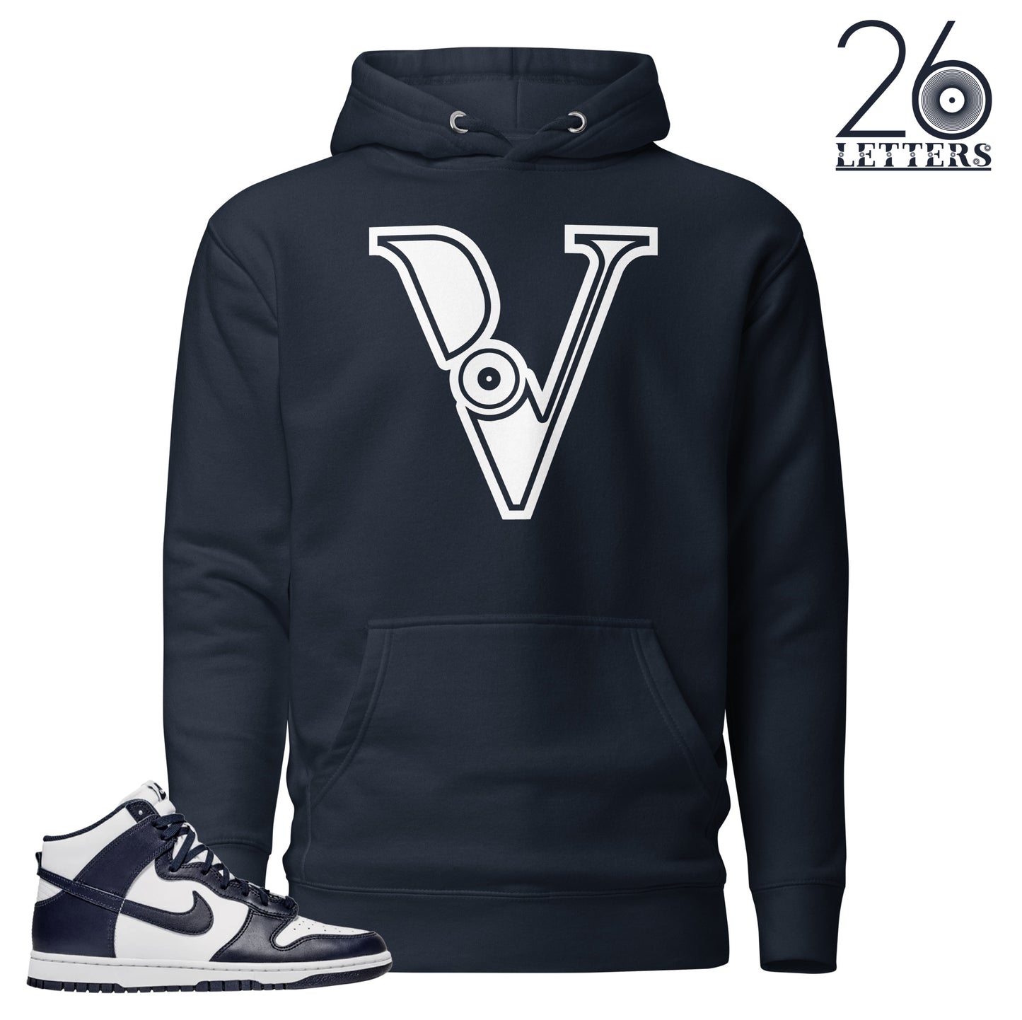 Navy and White Letter V Hoodie