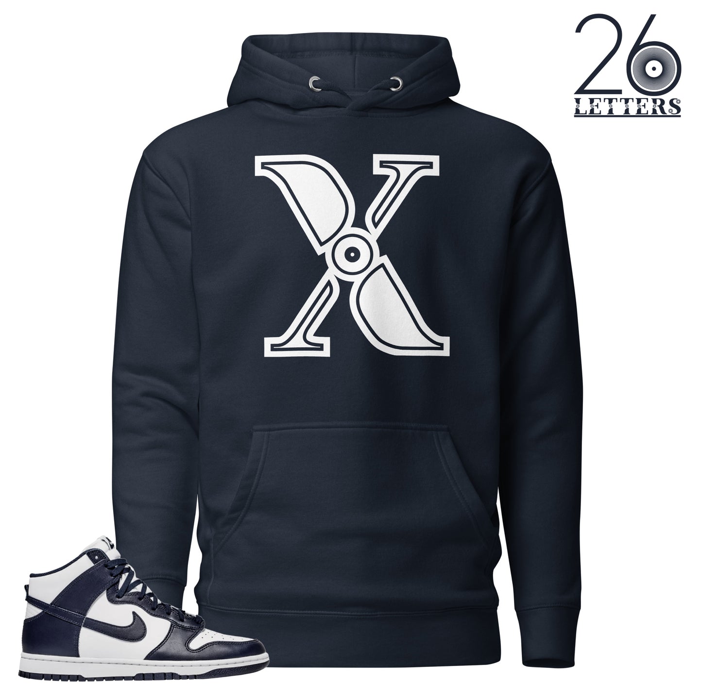 Navy and White Letter X Hoodie