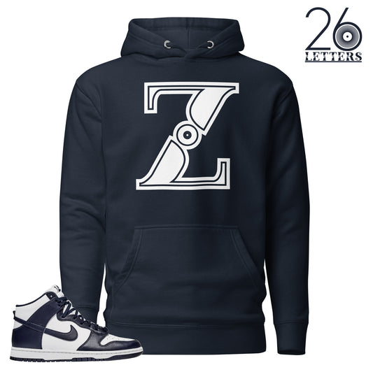 Navy and White Letter Z Hoodie