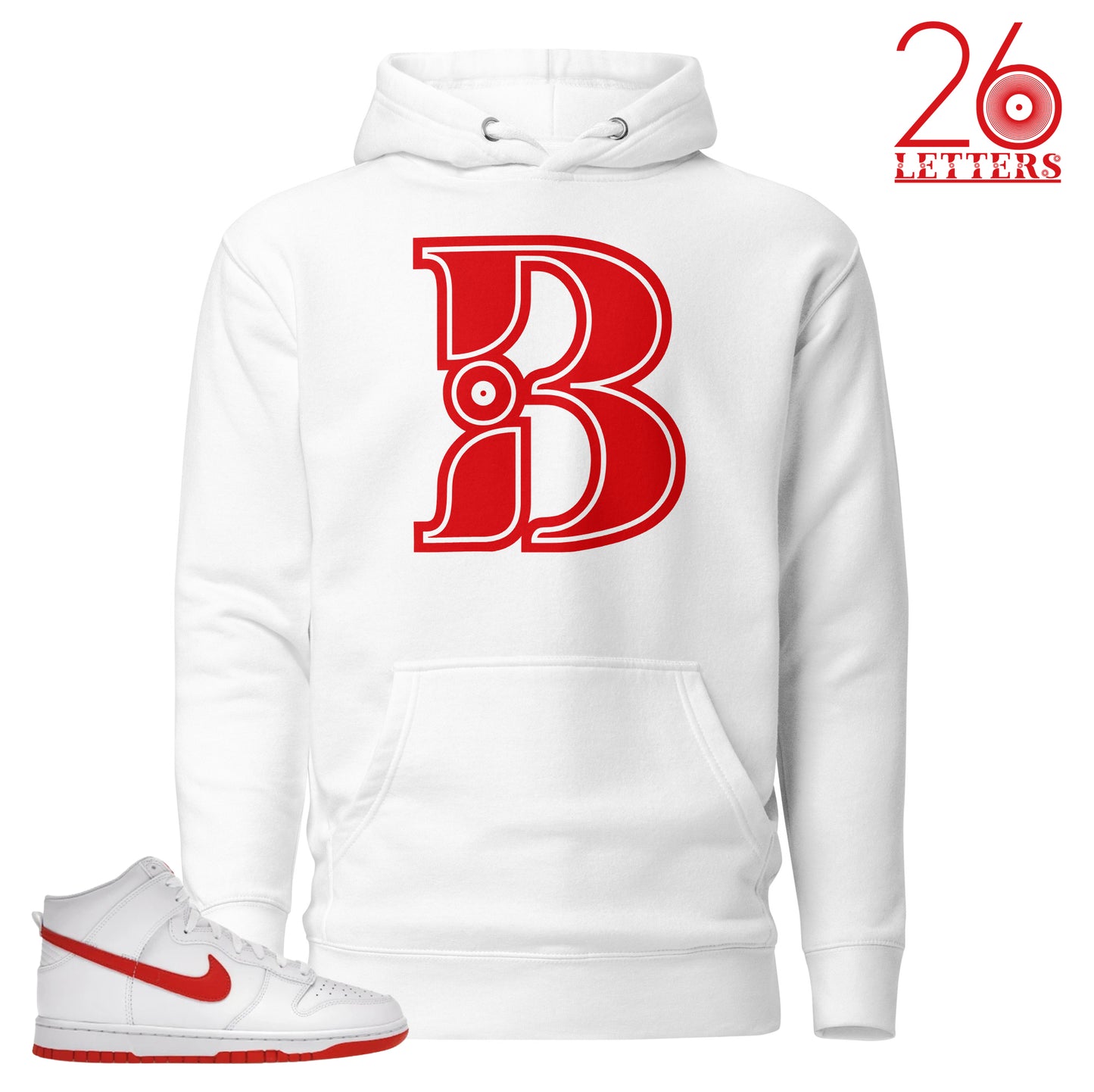 Red and White Letter B Hoodie