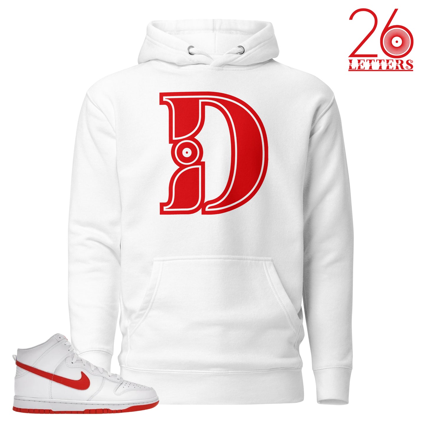 Red and White Letter D Hoodie