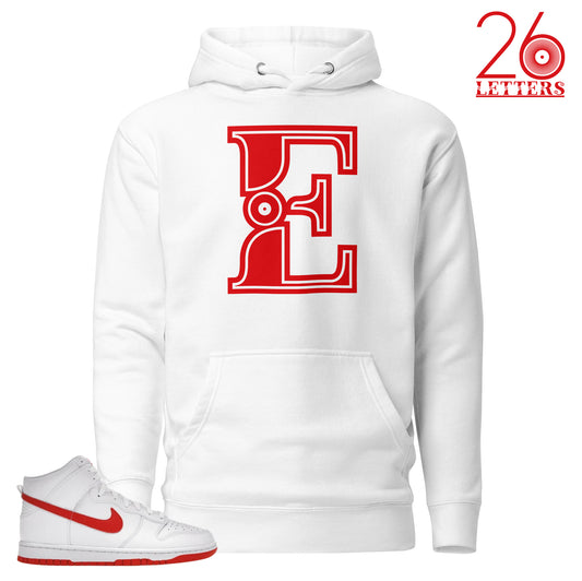 Red and White Letter E Hoodie