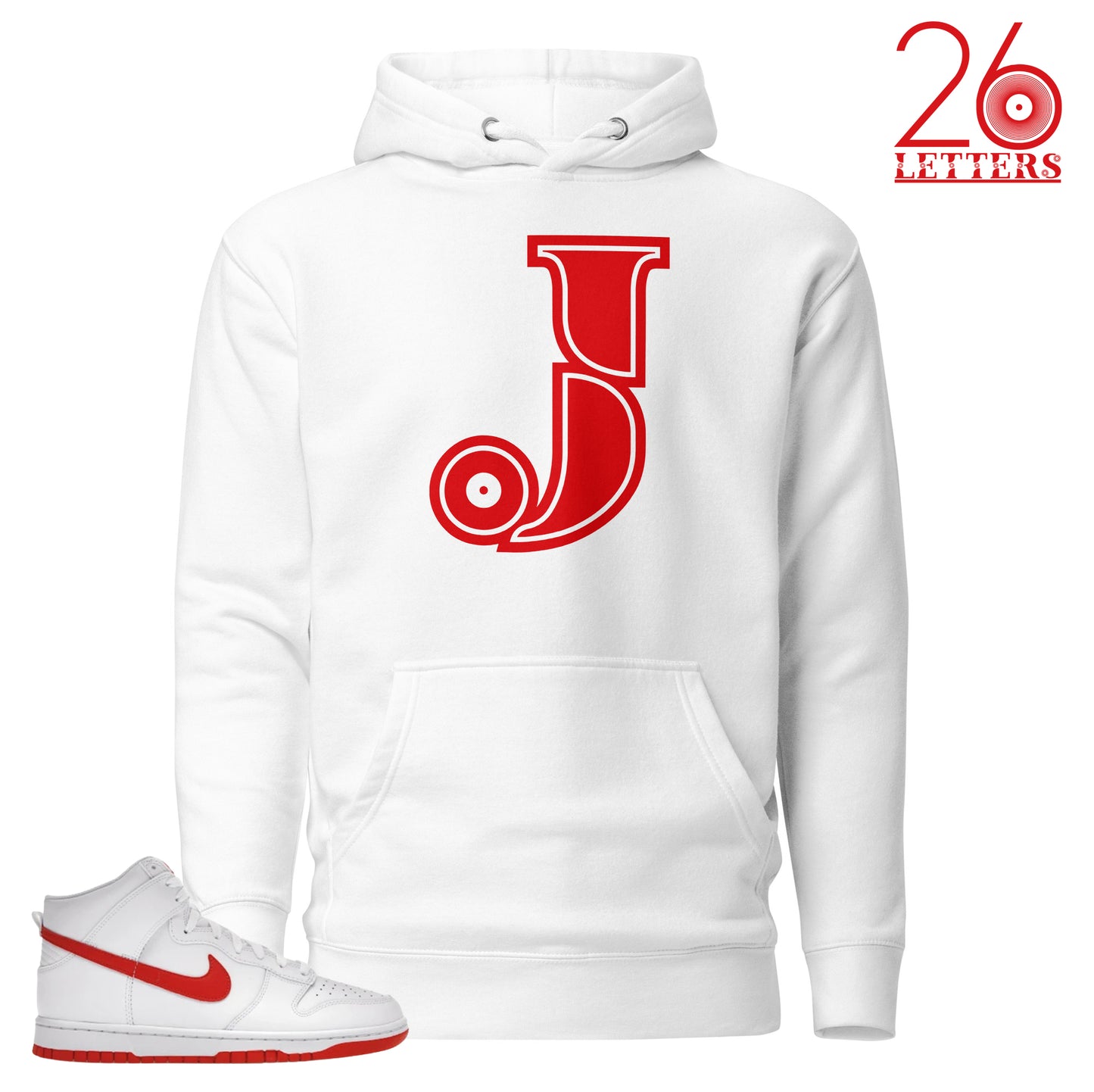 Red and White Letter J Hoodie