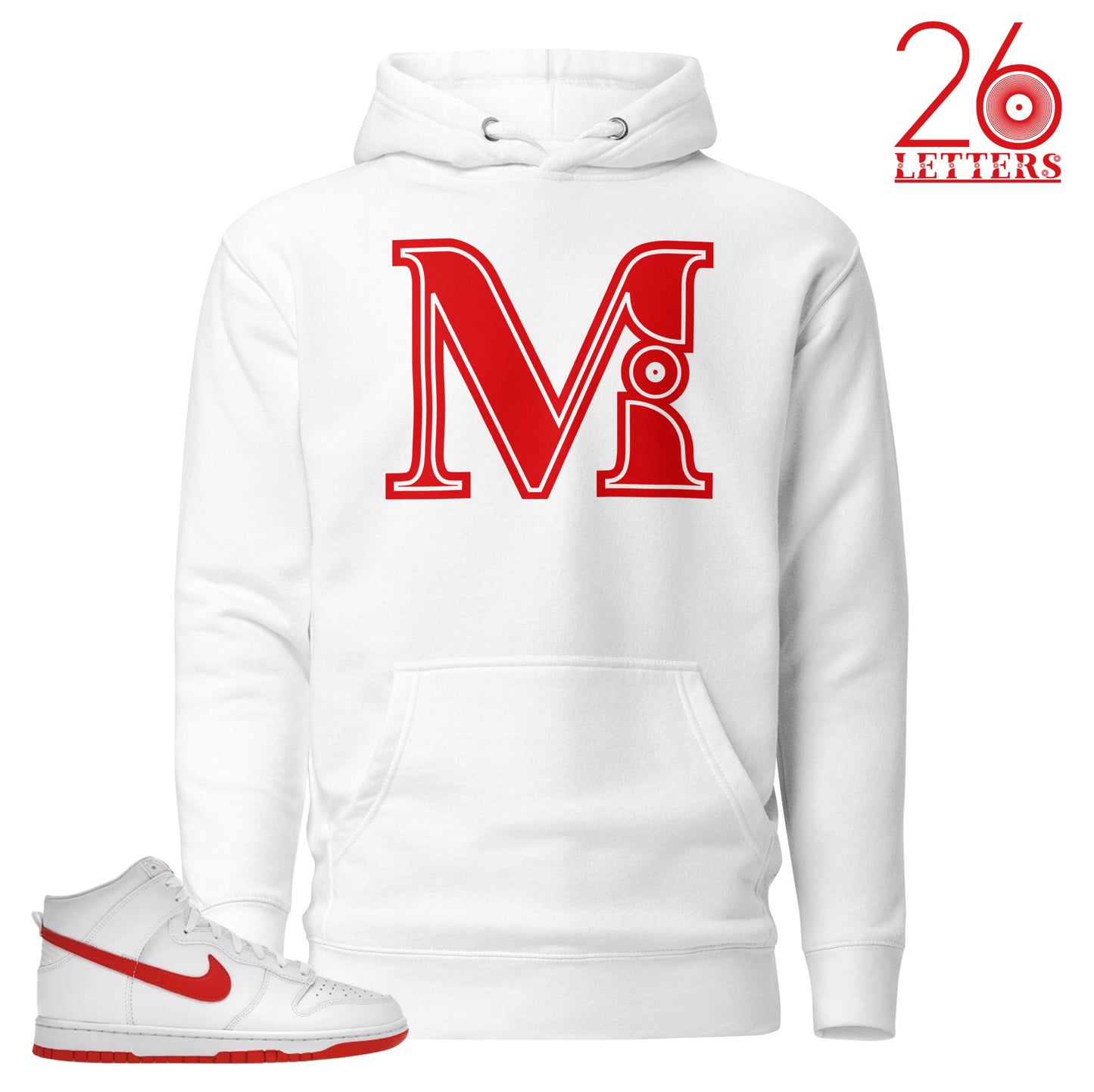 Red and White Letter M Hoodie