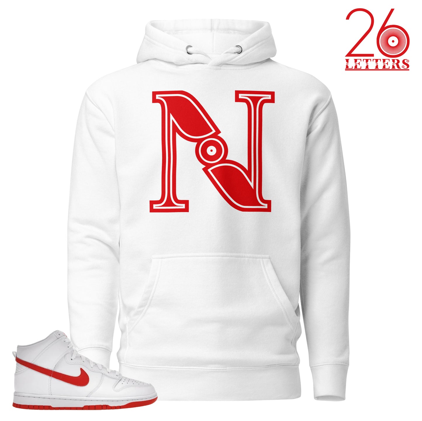 Red and White Letter N Hoodie