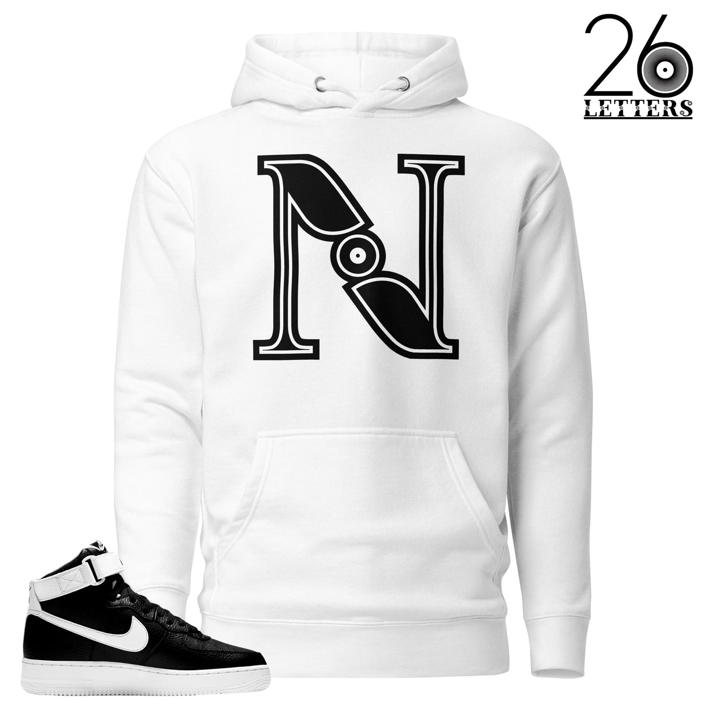 Black and White Letter N Hoodies