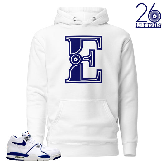 Blue and White Letter E Hoodie