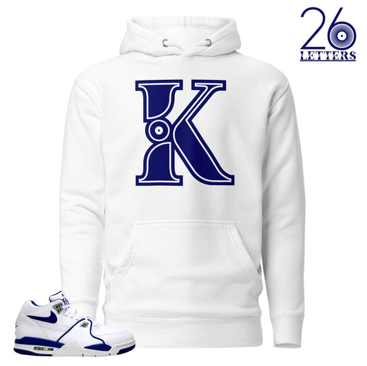 Blue and White Letter K Hoodie