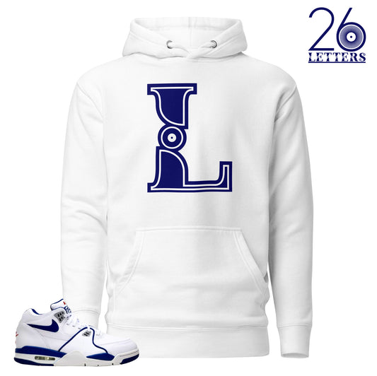 Blue and White Letter L Hoodie