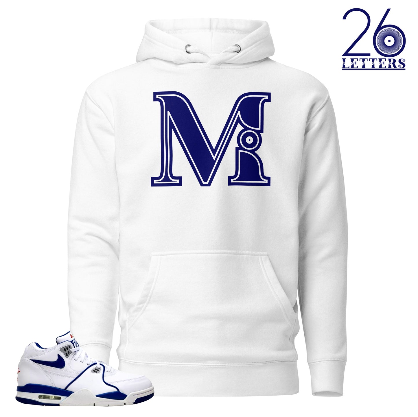 Blue and White Letter M Hoodie