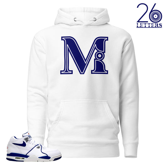 Blue and White Letter M Hoodie