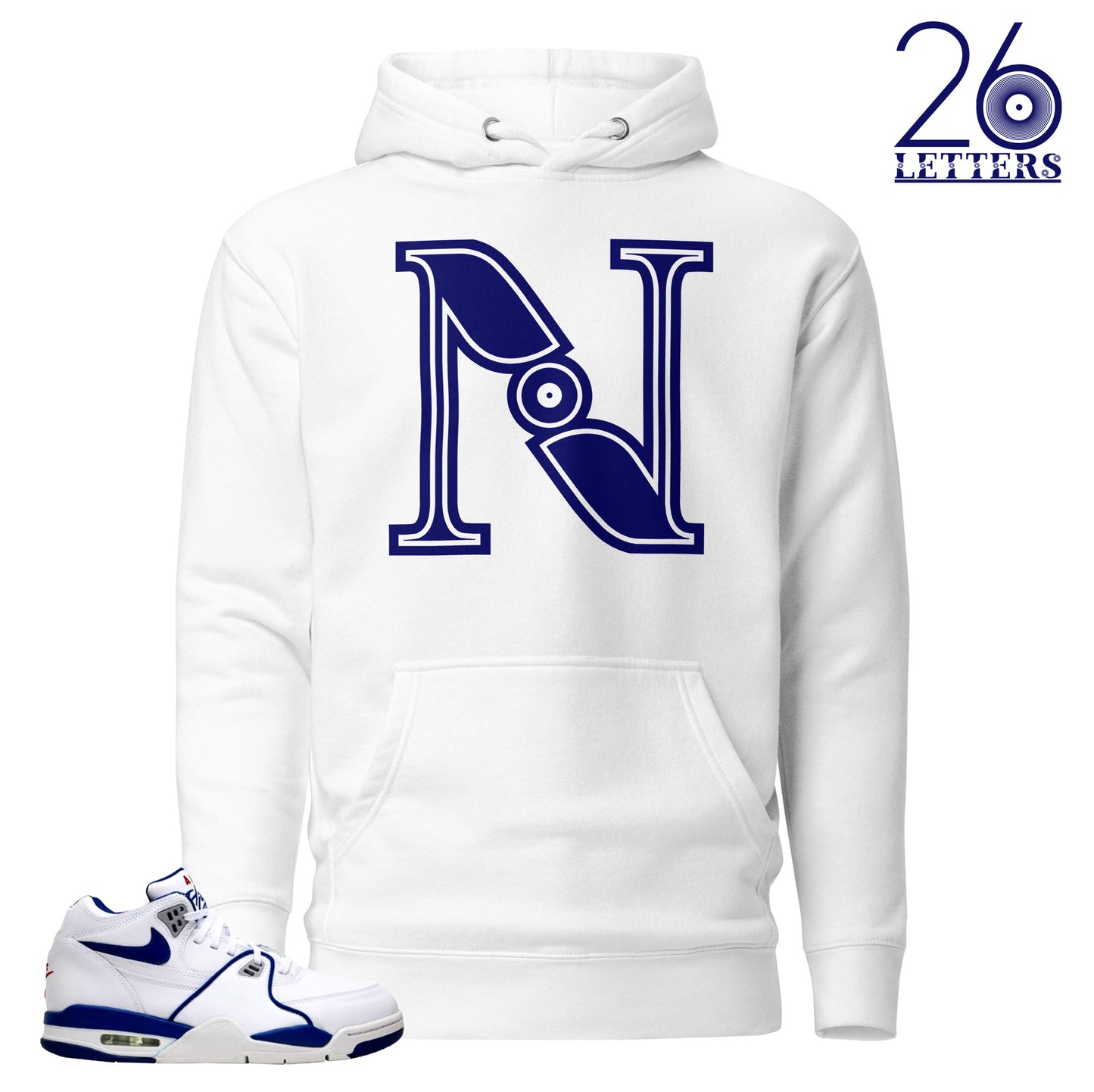 Blue and White Letter N Hoodie