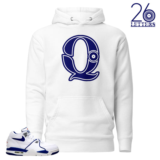 Blue and White Letter Q Hoodie