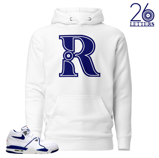 Blue and White Letter R Hoodie