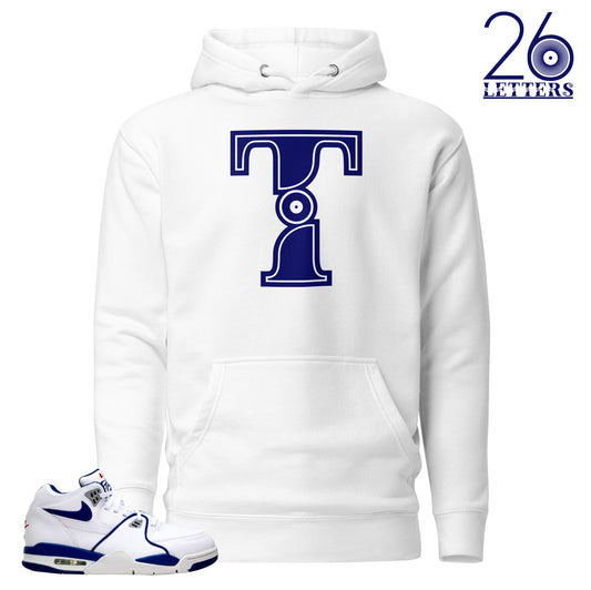 Blue and White Letter T Hoodie