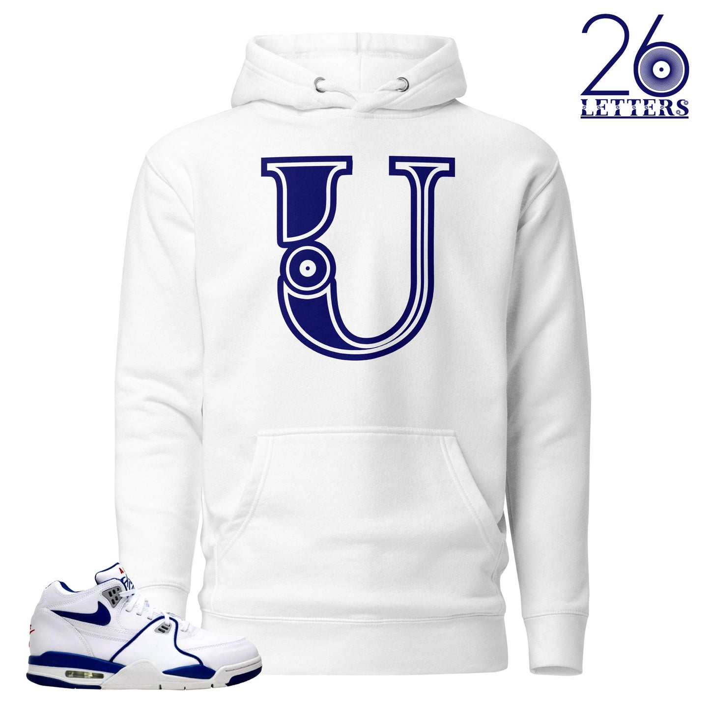 Blue and White Letter U Hoodie