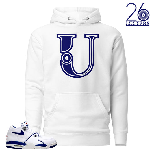 Blue and White Letter U Hoodie