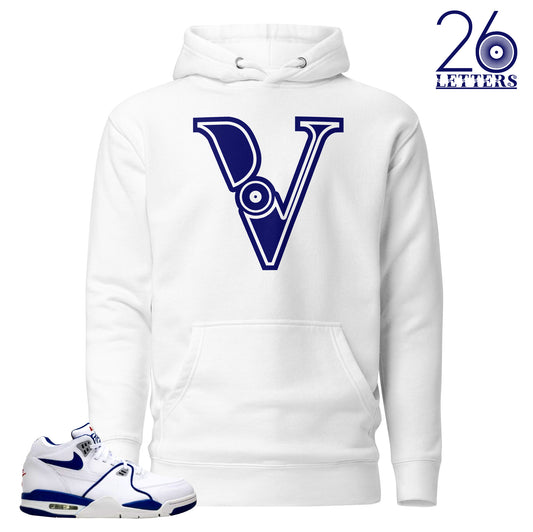 Blue and White Letter V Hoodie