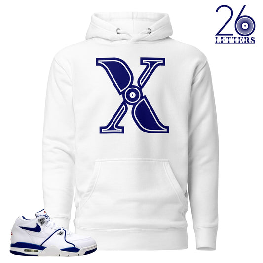 Blue and White Letter X Hoodie