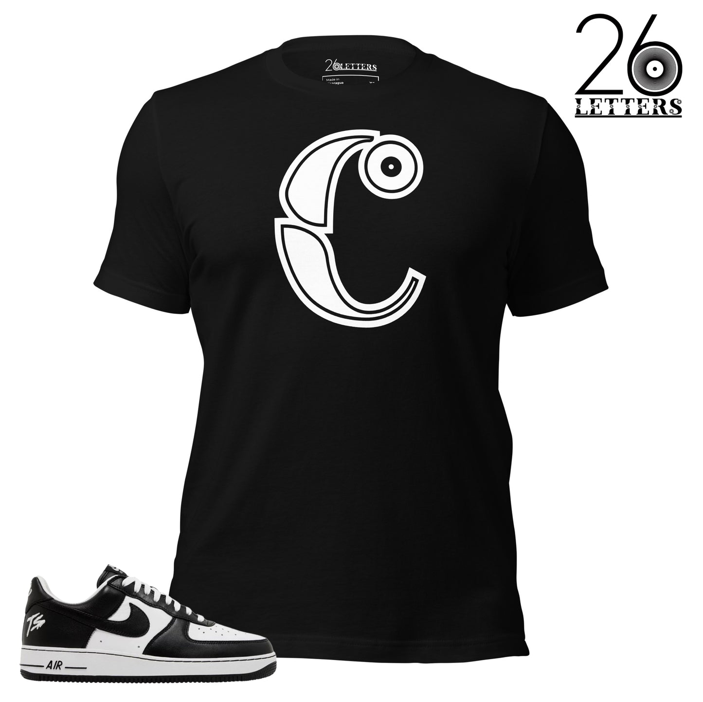 White and Black Letter C T-Shirt