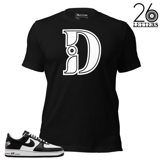 White and Black Letter D T-Shirt