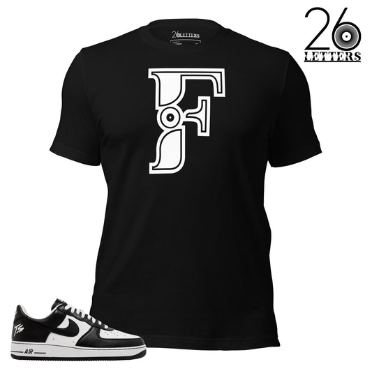 White and Black Letter F T-Shirt