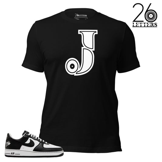 White and Black Letter J T-Shirt