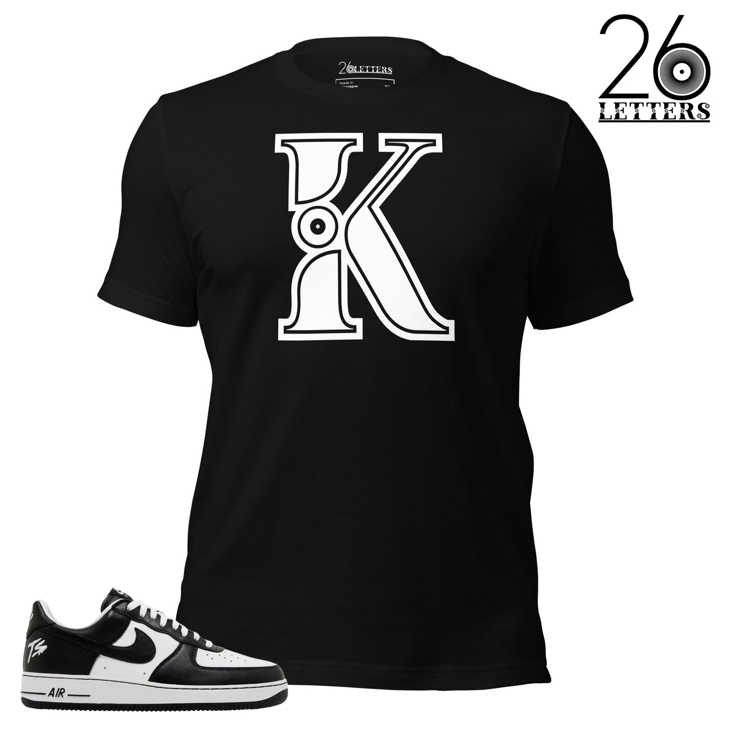 White and Black Letter K T-Shirt