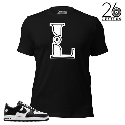 White and Black Letter L T-Shirt