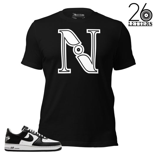 White and Black Letter N T-Shirt